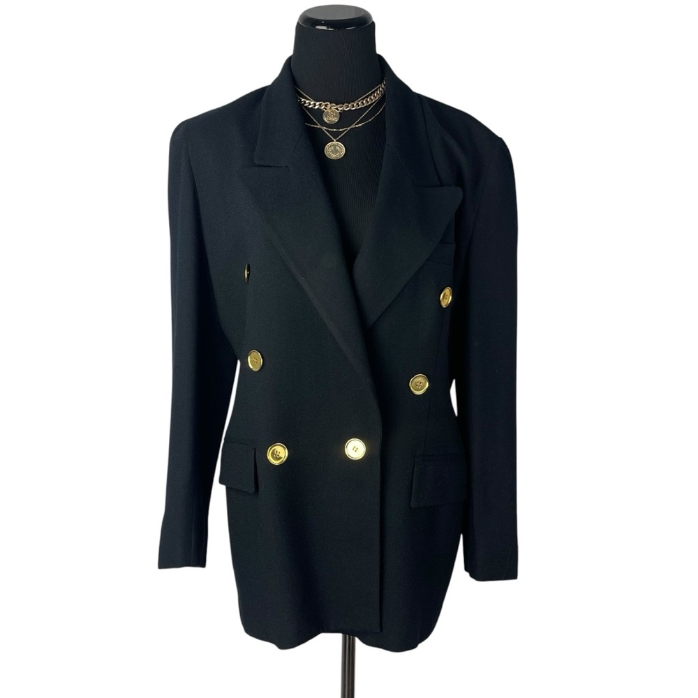 Sold🥀 Vintage Christian Dior Double Breasted Wool Blazer Jacket Size 12 Black
